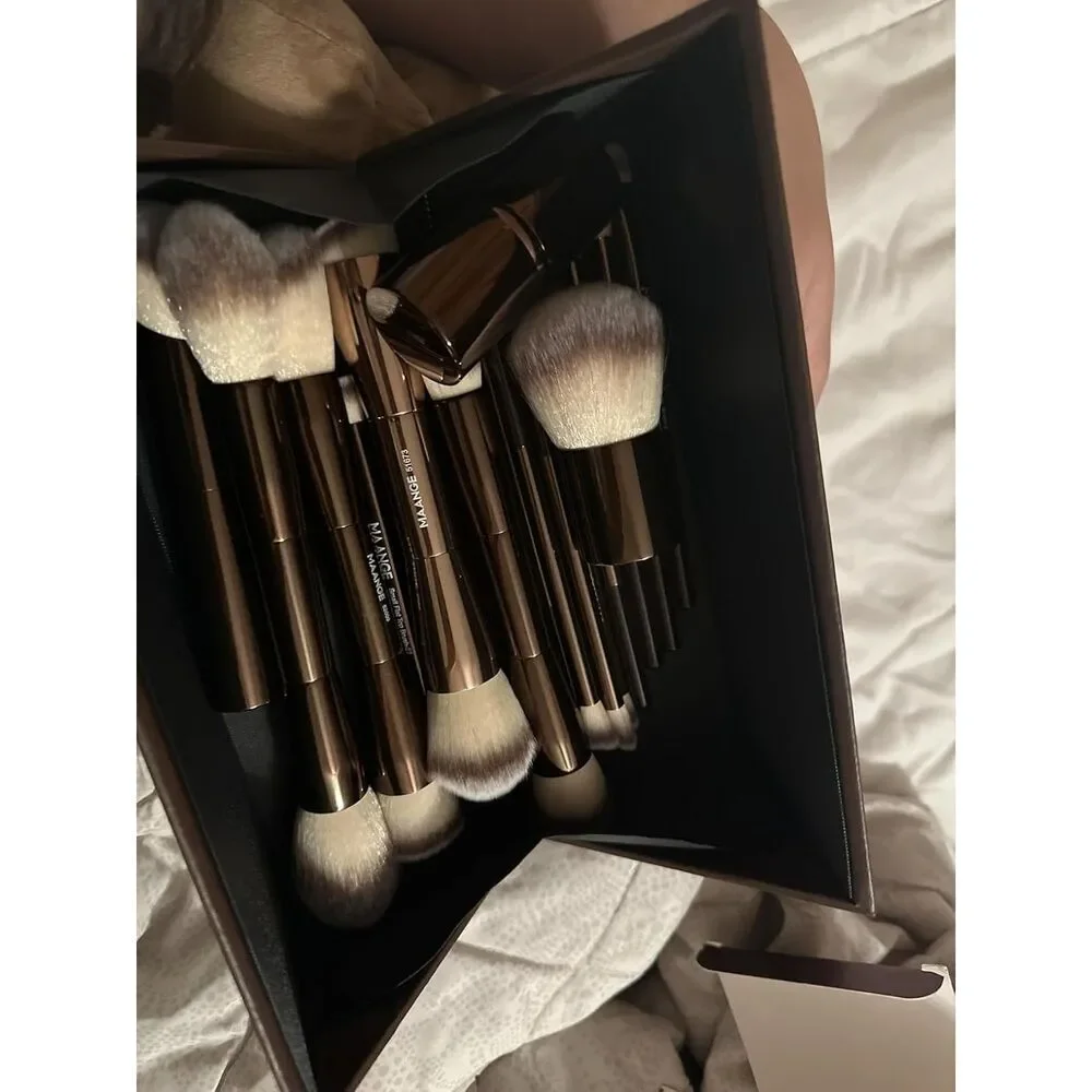 Maange 20 Pcs Brown Double-End Multi-functional Makeup Brushes With Gift Box